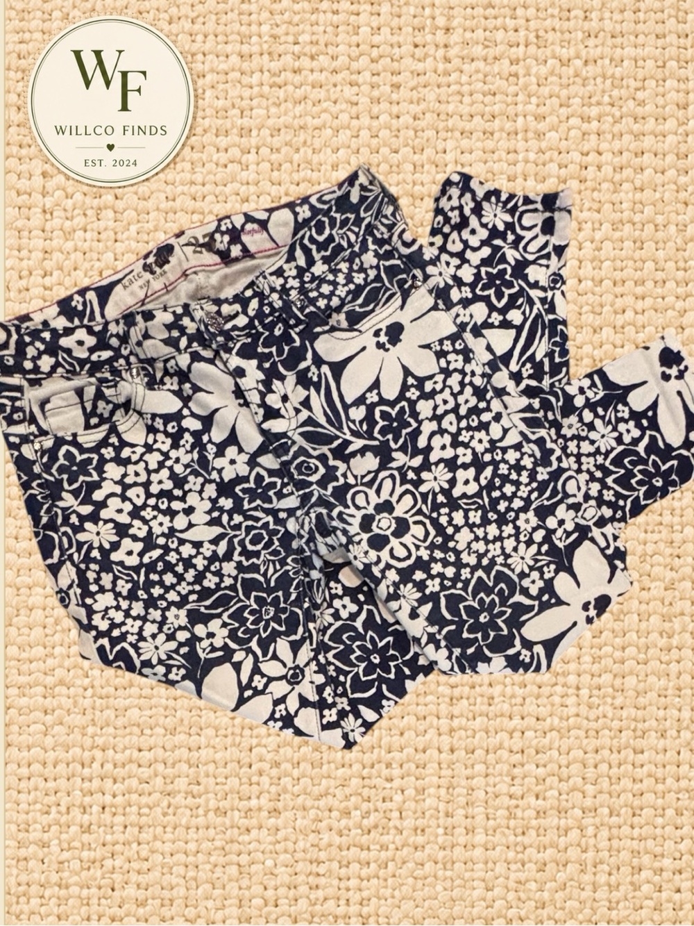 Kate Spade Women’s Broome Street Floral Jeans Size 25 Navy White Skinny Ankle